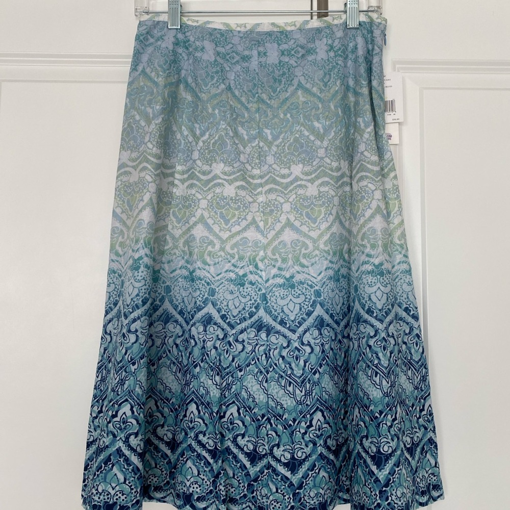 NWT Liz & Co. Blue and Green Patterned A-Line Skirt